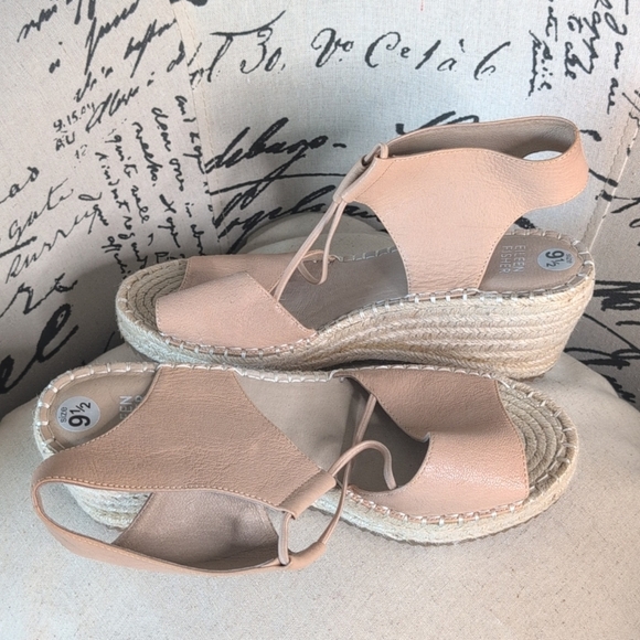 Eileen Fisher Agnes Espadrille Wedge Sandals Beige Leather Open Toe 9.5 - Picture 2 of 16